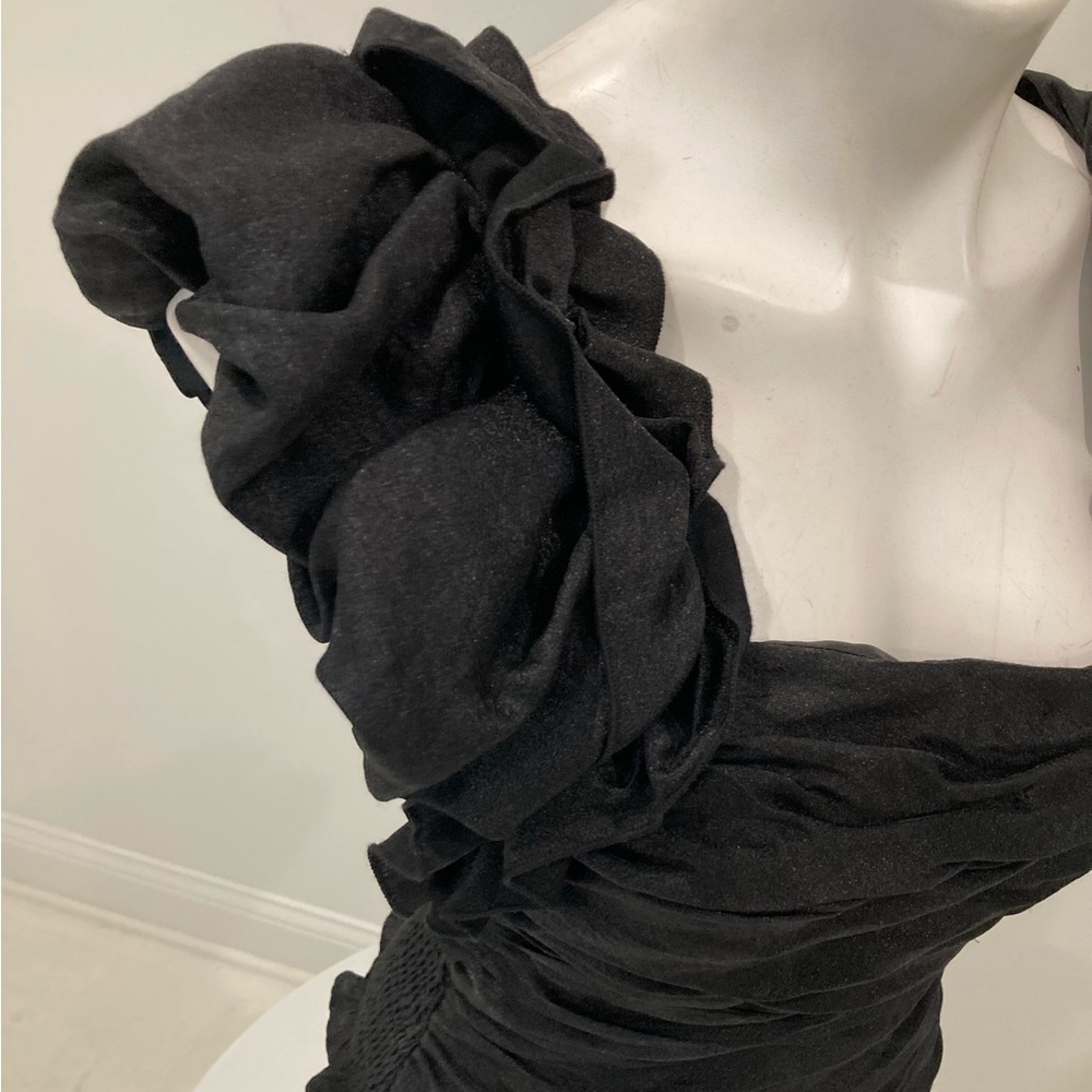 NWOT BEBE Black Ruched Organza Halter Top Ruffled Straps Small - Picture 10 of 16